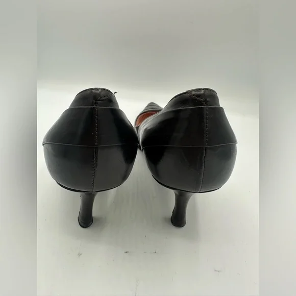 Chanel kitten heels brown leather pumps shoes classic - Picture 5 of 11